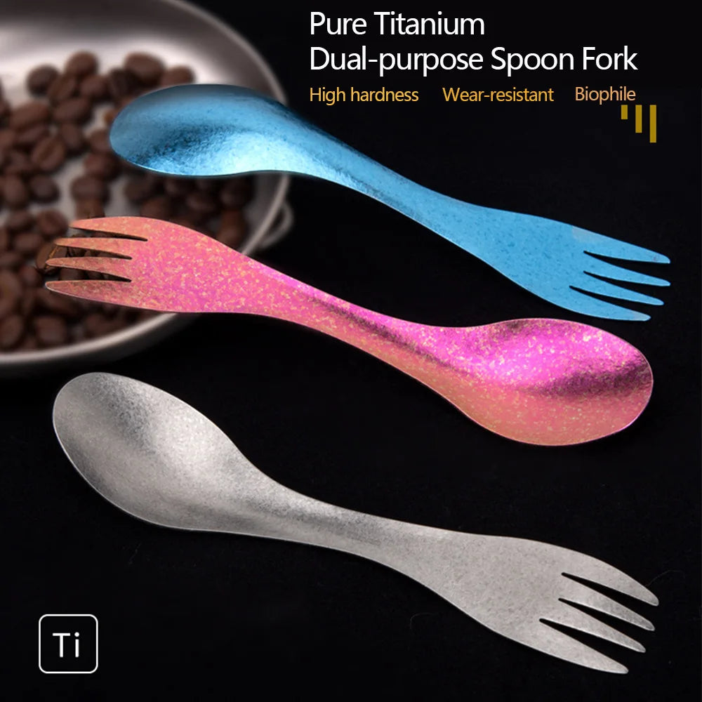 Pure Titanium Spork 2-in-1 Ultralight Camping Fork & Spoon Travel Tool
