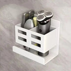 Hole-Free Bathroom Shelf Wall Mounted Toothbrush & Razor Organizer
