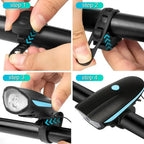 USB Rechargeable Bike Light with Horn Waterproof Headlight