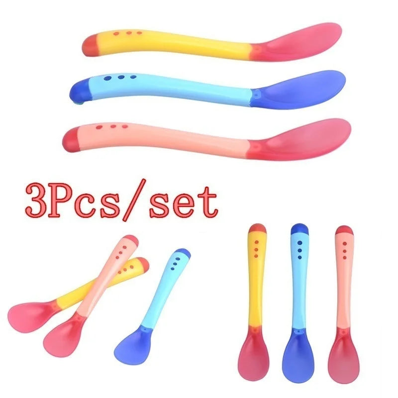 3PCS Temperature Sensing Baby Silicone Spoon Set for Feeding
