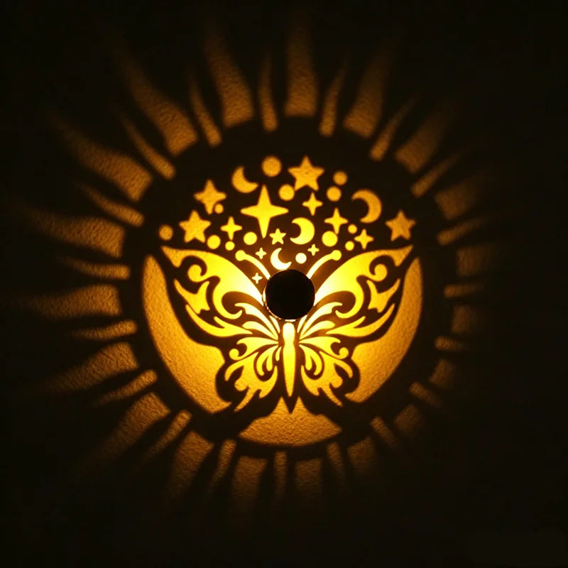 Solar Mandala Butterfly Wall Light Waterproof Outdoor Garden Fence Lamp