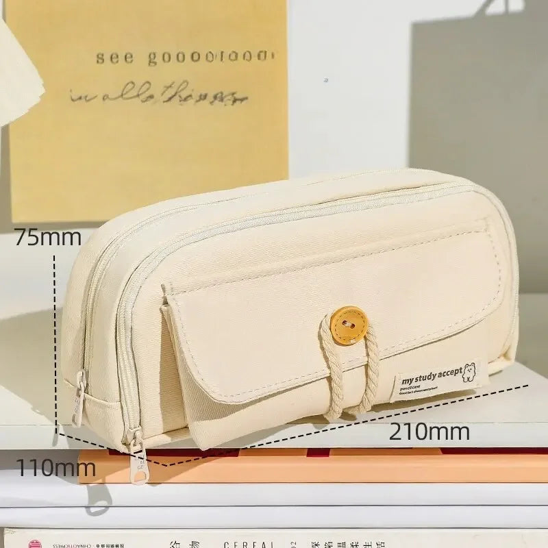Cute Canvas Pencil Case Large Opening Student Stationery Bag