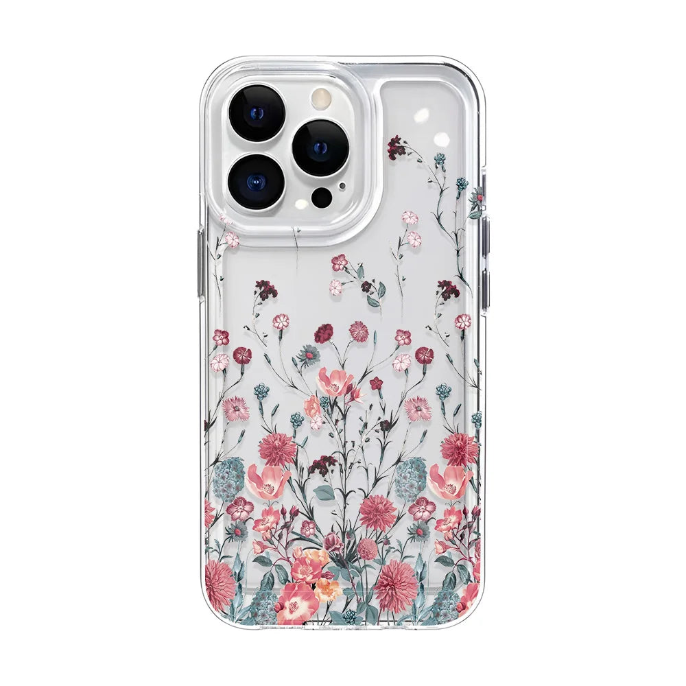 Aesthetic Flower Clear Case for iPhone 11 12 13 14 15 16 Pro Max