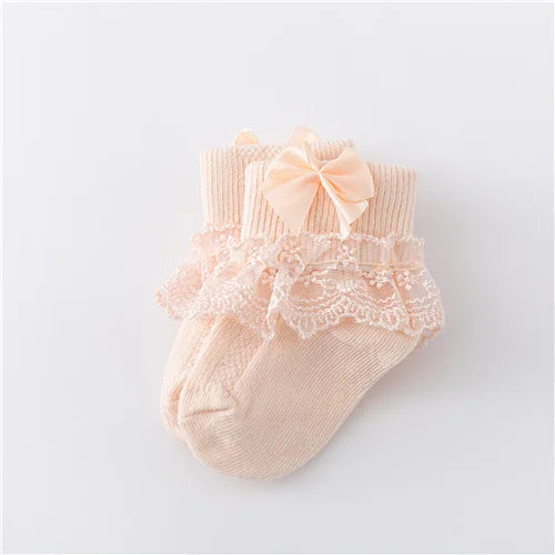 Newborn Baby Girl Lace Socks Princess Bow Cotton Socks 0-24M