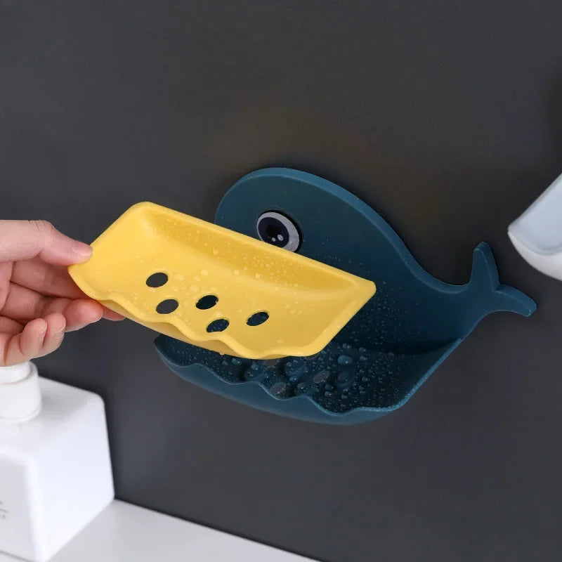 Cartoon Whale Soap Box – Wall Mounted Drain Soap Holder for Bathroom & Kitchen