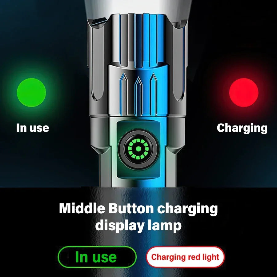 2000LM Tactical LED Flashlight USB Charging Zoom Torch
