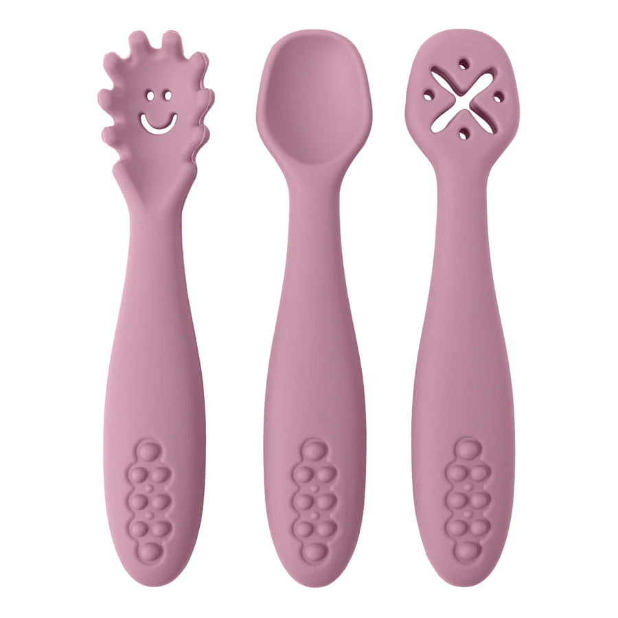 3PCS Baby Learning Spoon Set Soft Feeding Spoons for Toddlers