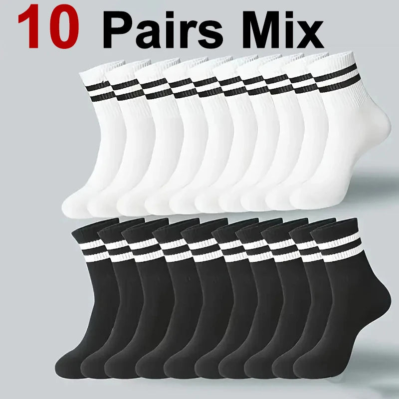 5/10/20 Pairs Solid Crew Socks Breathable Sweat-Absorbing All Season