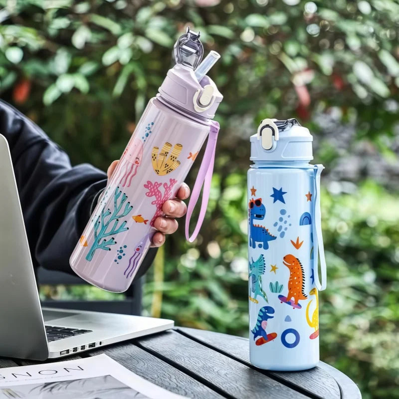 750ml Dinosaur Kids Water Bottle Leakproof Straw Cup