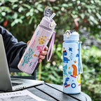 750ml Dinosaur Kids Water Bottle Leakproof Straw Cup