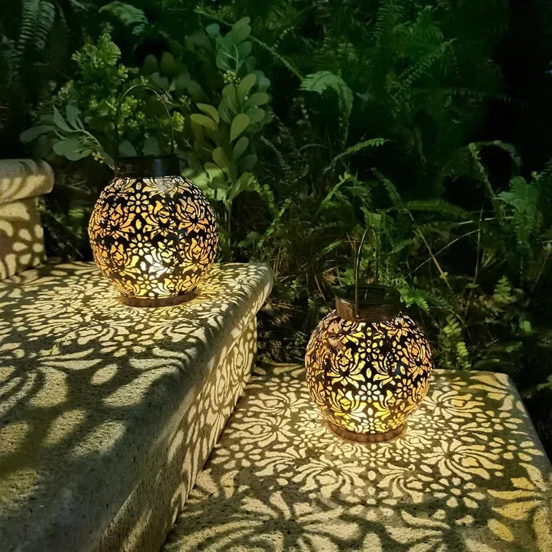 Solar LED Hanging Lantern Waterproof Outdoor Projection Garden Light
