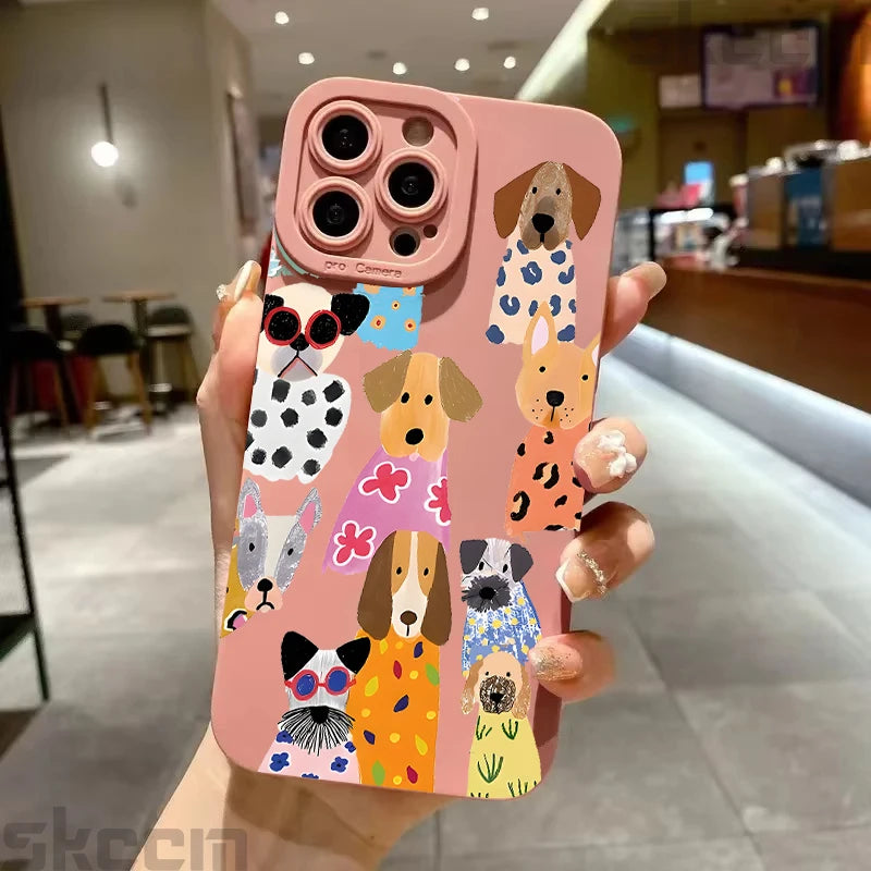 Funny Colourful Dog Pattern Case for iPhone 17 16 15 14 13 Pro Max