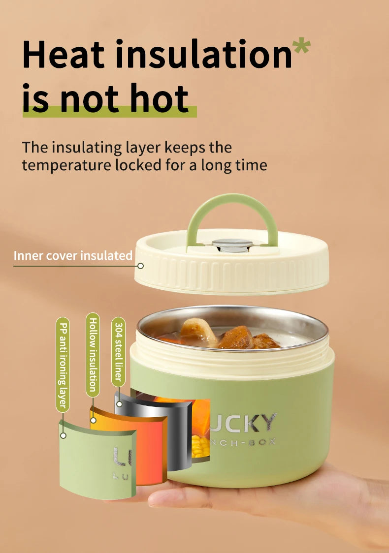 WORTHBUY Portable Thermal Lunch Box 304 Stainless Steel Insulated Bento Box