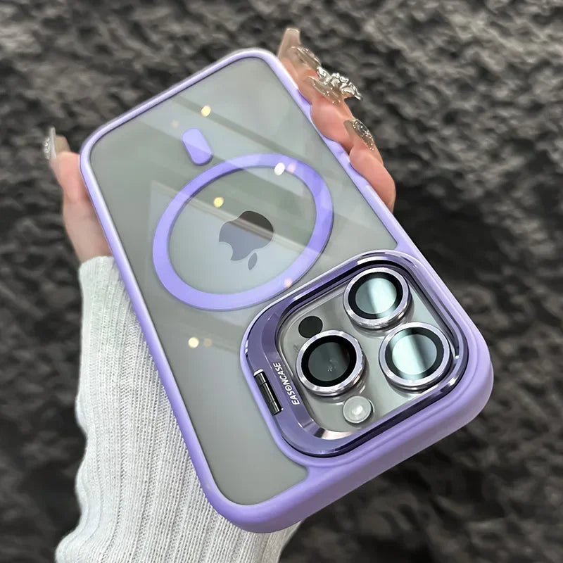 Luxury Magnetic Stand Case with Lens Guard for iPhone 16 15 14 Pro Max