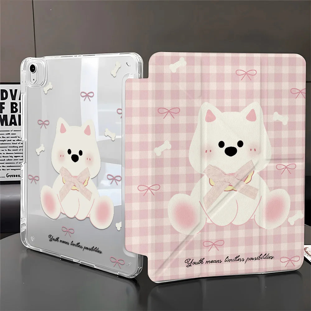 Pink Plaid Puppy Pencil Holder Case for iPad Pro 11 12.9 Mini 6
