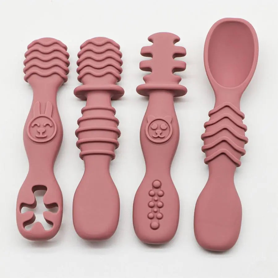 4PCS Silicone Baby Food Spoon Set for 6+ Months Feeding