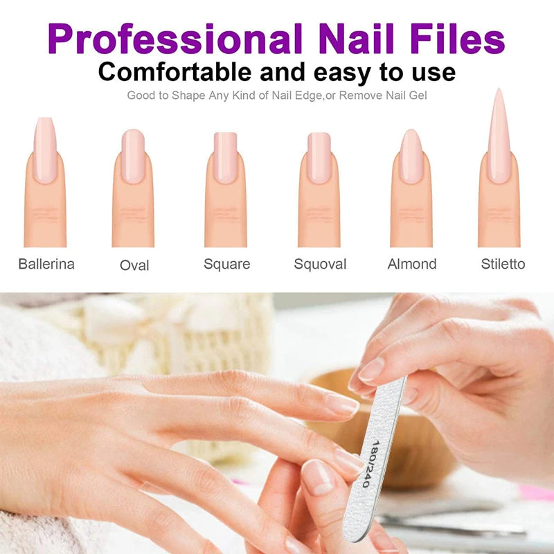 Wooden Nail File Set 100/180 Grit Manicure Pedicure Buffer