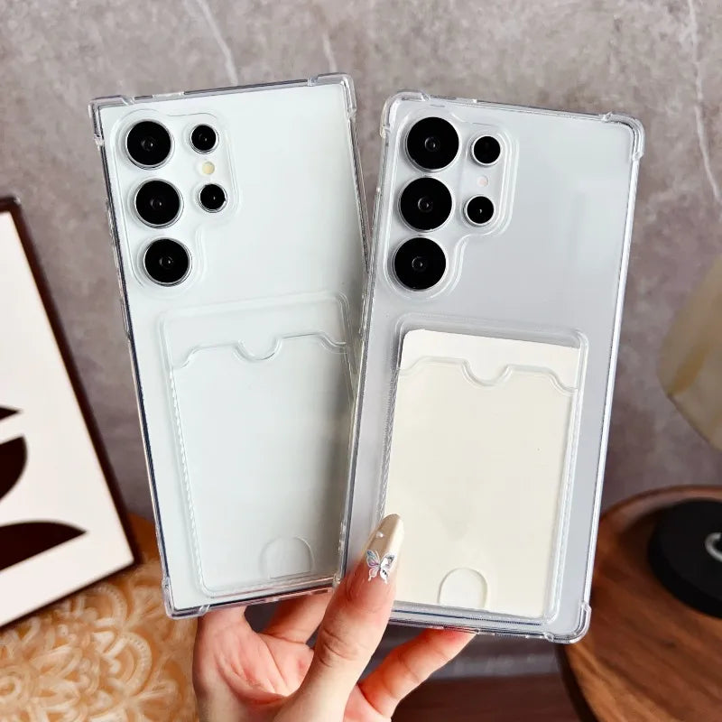 Transparent Card Holder Case for Samsung Galaxy S21 S22 S23 S24 S25
