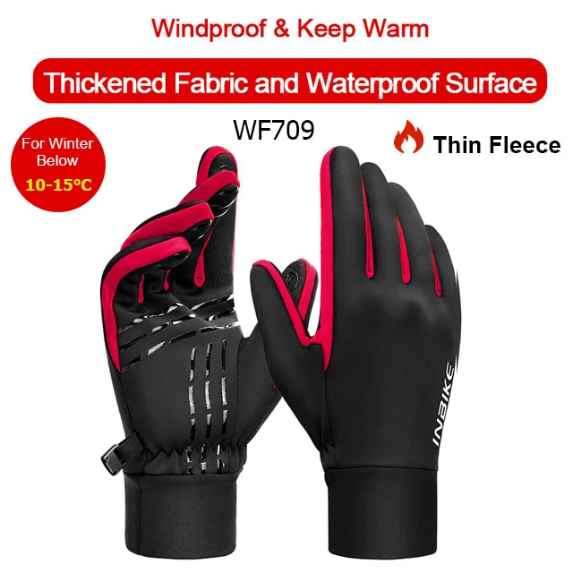 Winter Cycling Gloves Waterproof Touchscreen Fleece Thermal Bike