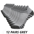 A stack of 12 pairs men's breathable casual ankle socks in grey color.