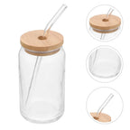 Glass Mason Jar Cup with Bamboo Lid & Straw 350ml/550ml Drink Mug