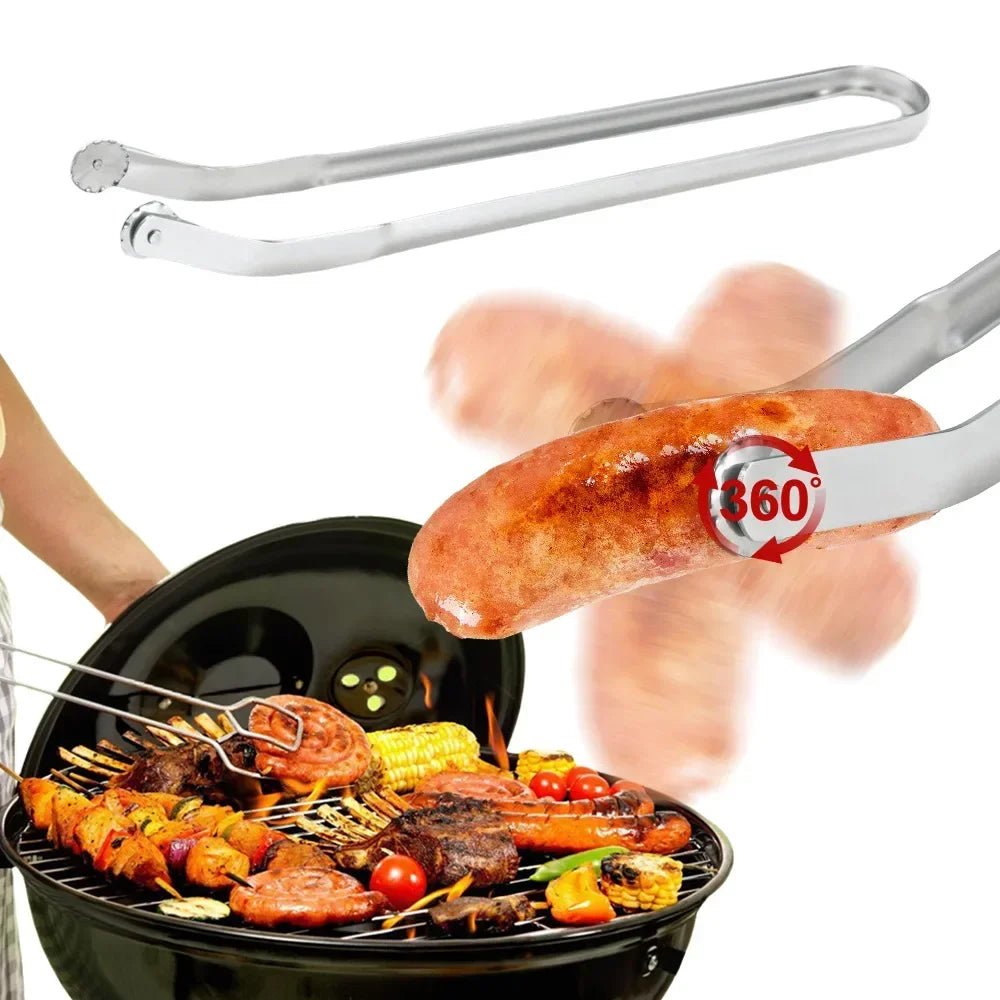 BBQ Sausage Tongs UK Stainless Steel Grill Cooking Tongs