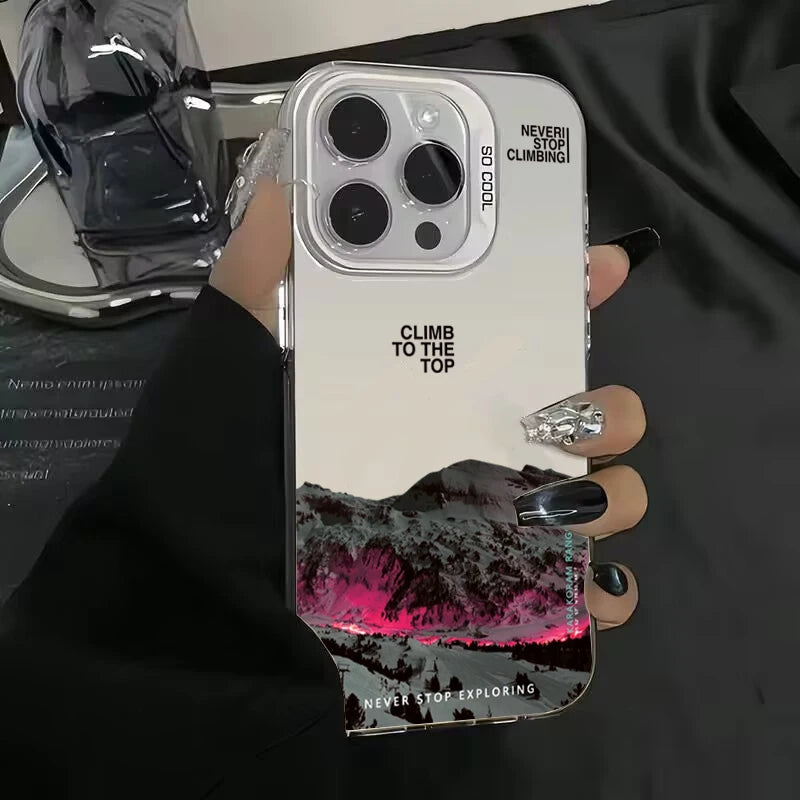 Snow Mountain Sunset Electroplate Case for iPhone 11 12 13 14 15 16 17