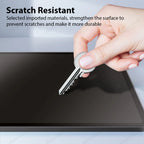 Hand holding a key over a scratch-resistant surface with text explaining its durability.