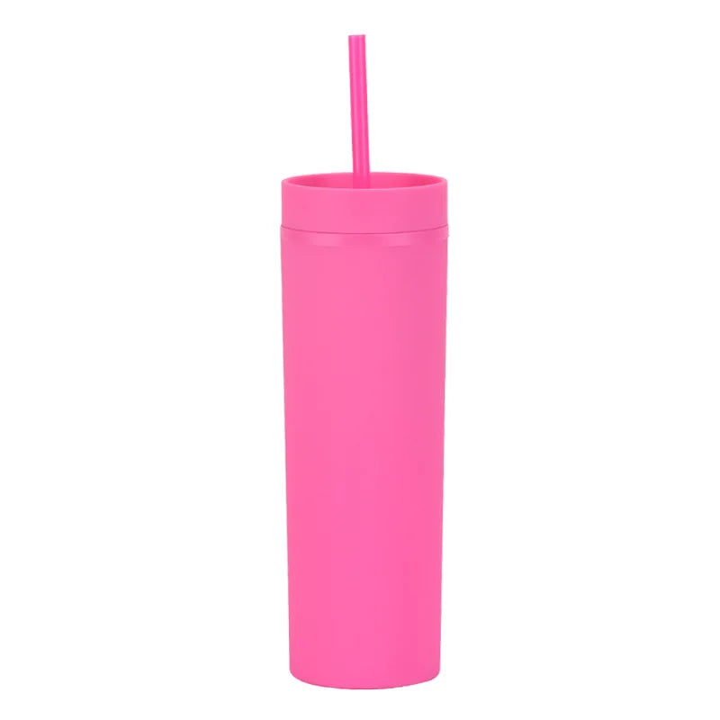 Double Wall Skinny Tumbler 473ml/480ml Cup with Straw & Lid