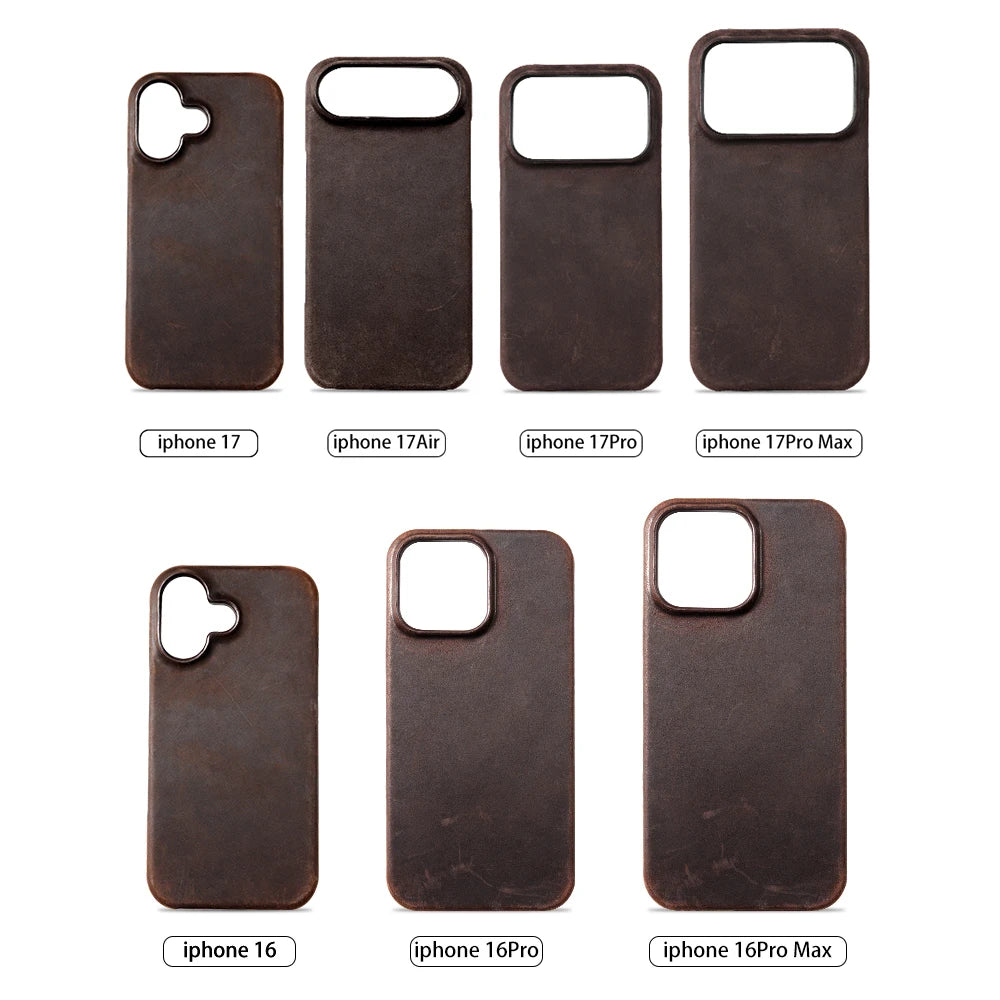 Luxury Full Grain Leather Magsafe Case for iPhone 17 16 15 Pro Max