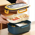 Portable Double Layer Lunch Box Microwave Safe Bento Food Container with Cutlery