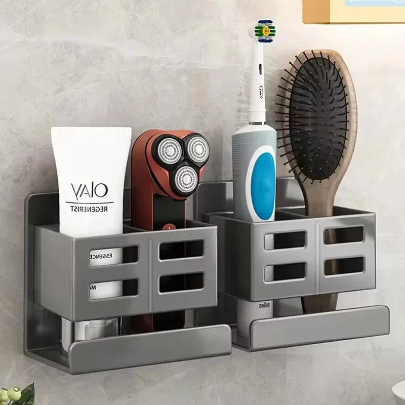 Hole-Free Bathroom Shelf Wall Mounted Toothbrush & Razor Organizer