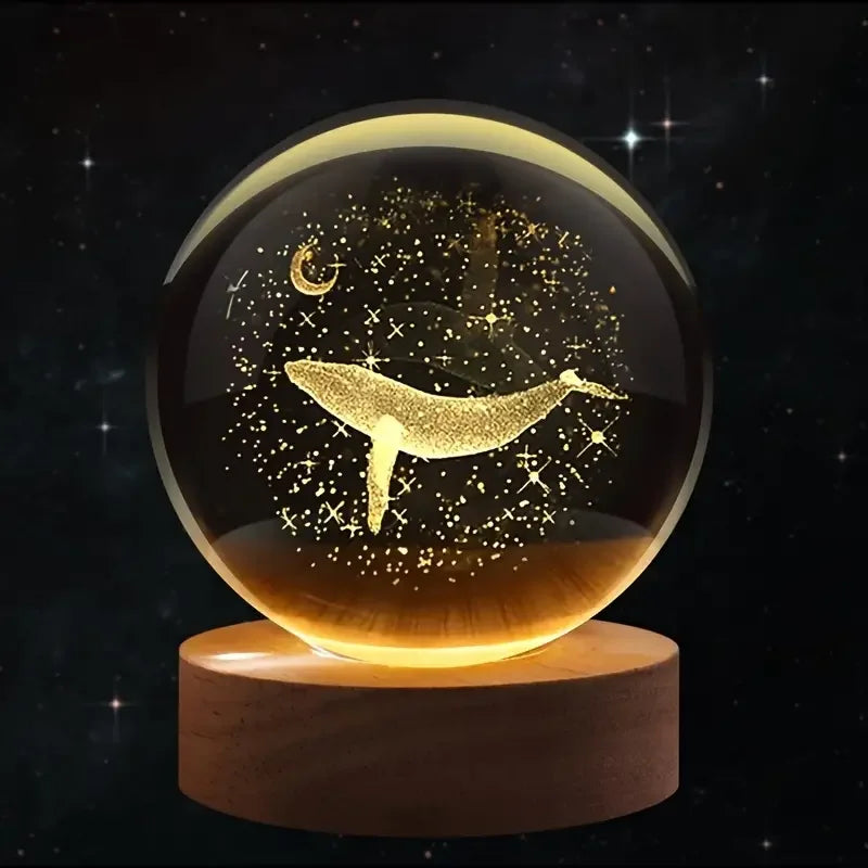 3D Moon Whale Crystal Ball Night Light LED Décor Lamp