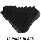 12 pairs of men's low cut mesh breathable sports socks in solid black color.