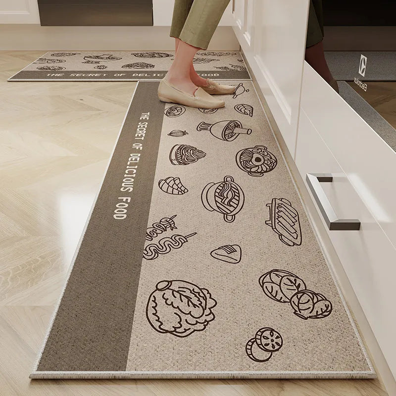 VIKAMA Kitchen Floor Mat Cartoon Dirt Resistant Non-Slip Velvet Carpet