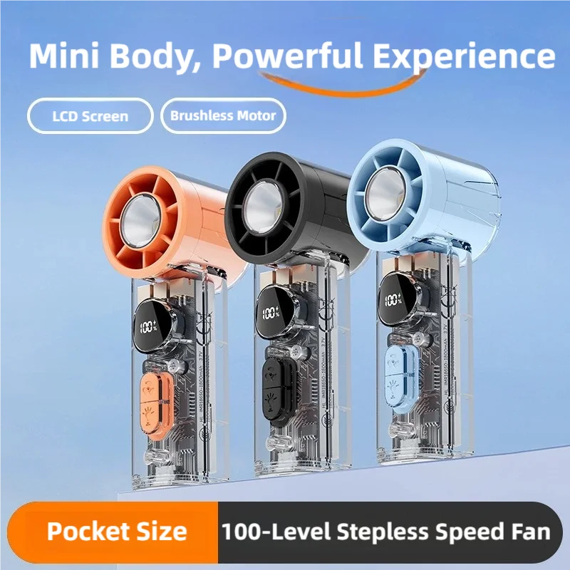 TINSOL Transparent Mini Fan UK 100-Speed USB Rechargeable Fan
