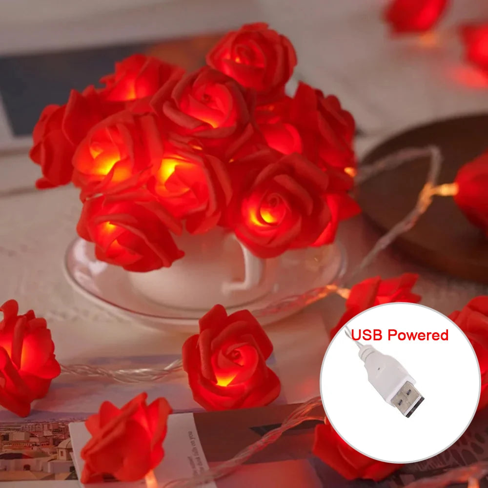 Rose Flower LED Fairy Lights USB String Decoration