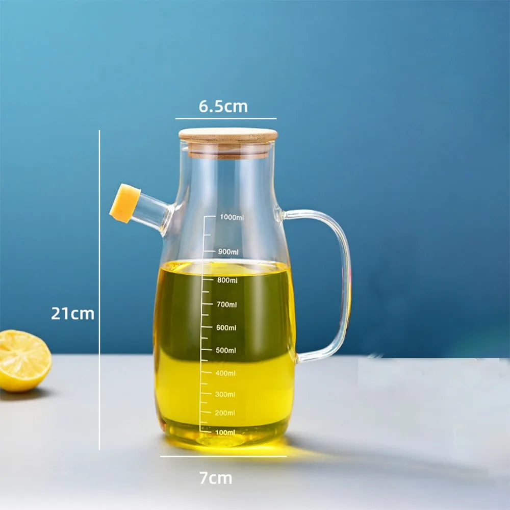 900/1000ml Glass Oil Bottle Heat Resistant Oil Dispenser with Handle