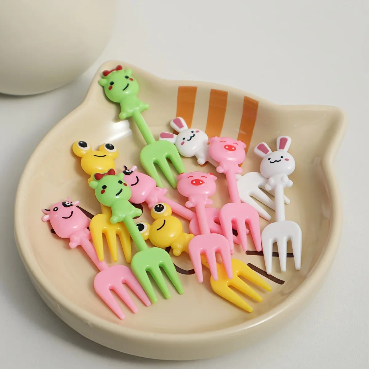 10Pcs Cartoon Fruit Fork Set Cute Reusable Snack, Cake & Dessert Forks