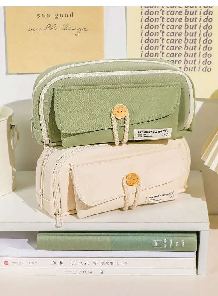 Cute Canvas Pencil Case Large Opening Student Stationery Bag