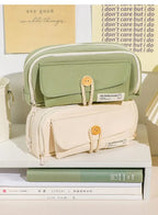 Cute Canvas Pencil Case Large Opening Student Stationery Bag