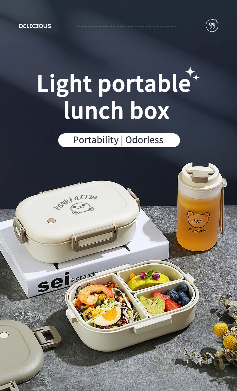WORTHBUY 800ML Lunch Box Removable 3 Compartment Microwave Bento Box