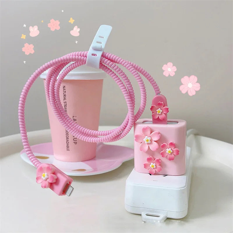 3D Pink Flower iPhone Charger Cover 18W/20W