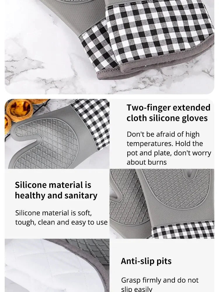 Silicone Insulated Gloves Heat Resistant Anti-Slip Kitchen Oven Mitts