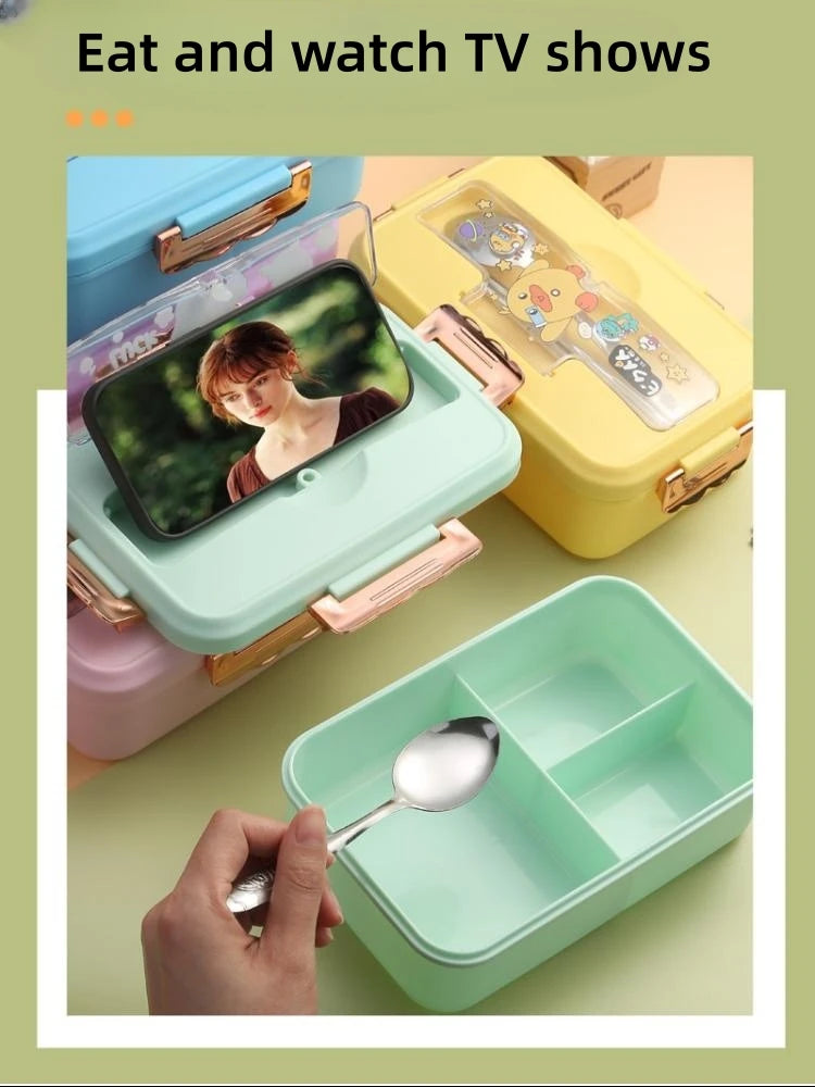 Cute Dinosaur Kids Lunch Box 3 Grid Bento Container for Students