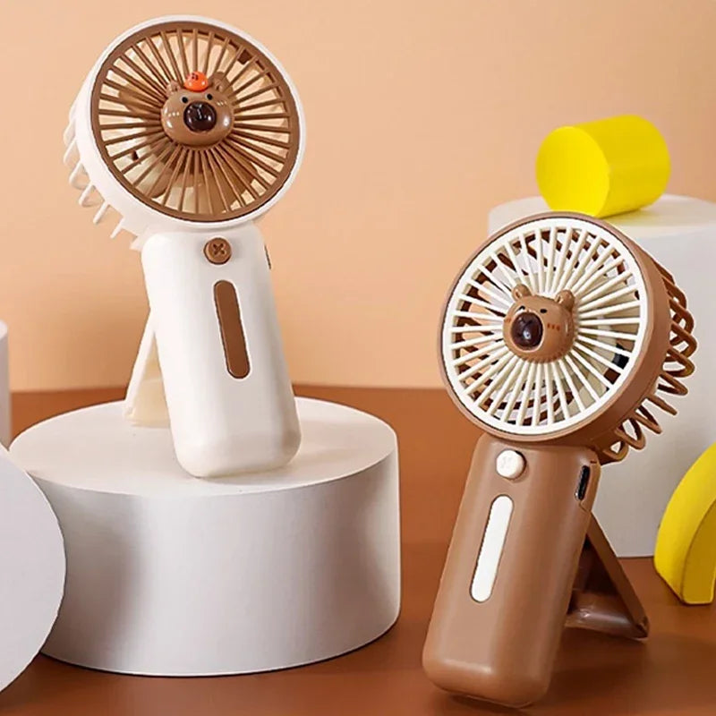 Portable Capybara Mini Fan USB Rechargeable 3-Speed Cooling Fan