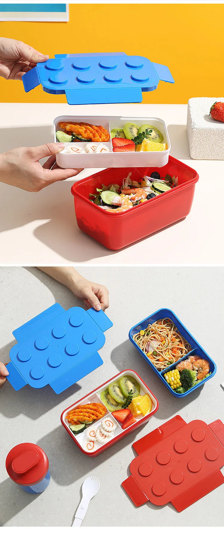 Portable Building Block Lunch Box 1050/1300ML Bento Food Container for Kids