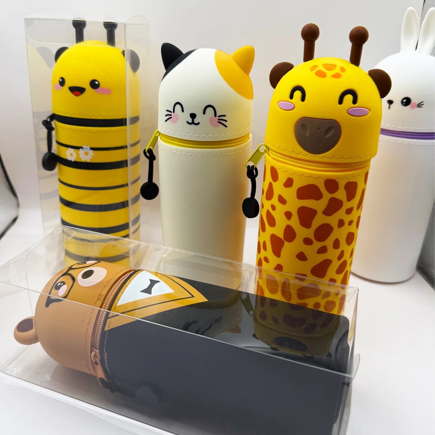 Cute Animal Silicone Pencil Case 2-in-1 Zipper Pen Pouch
