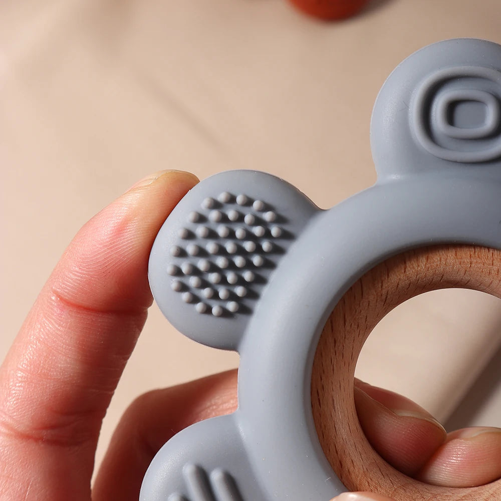 Baby Wooden Flower Teether Food Grade Silicone Toy