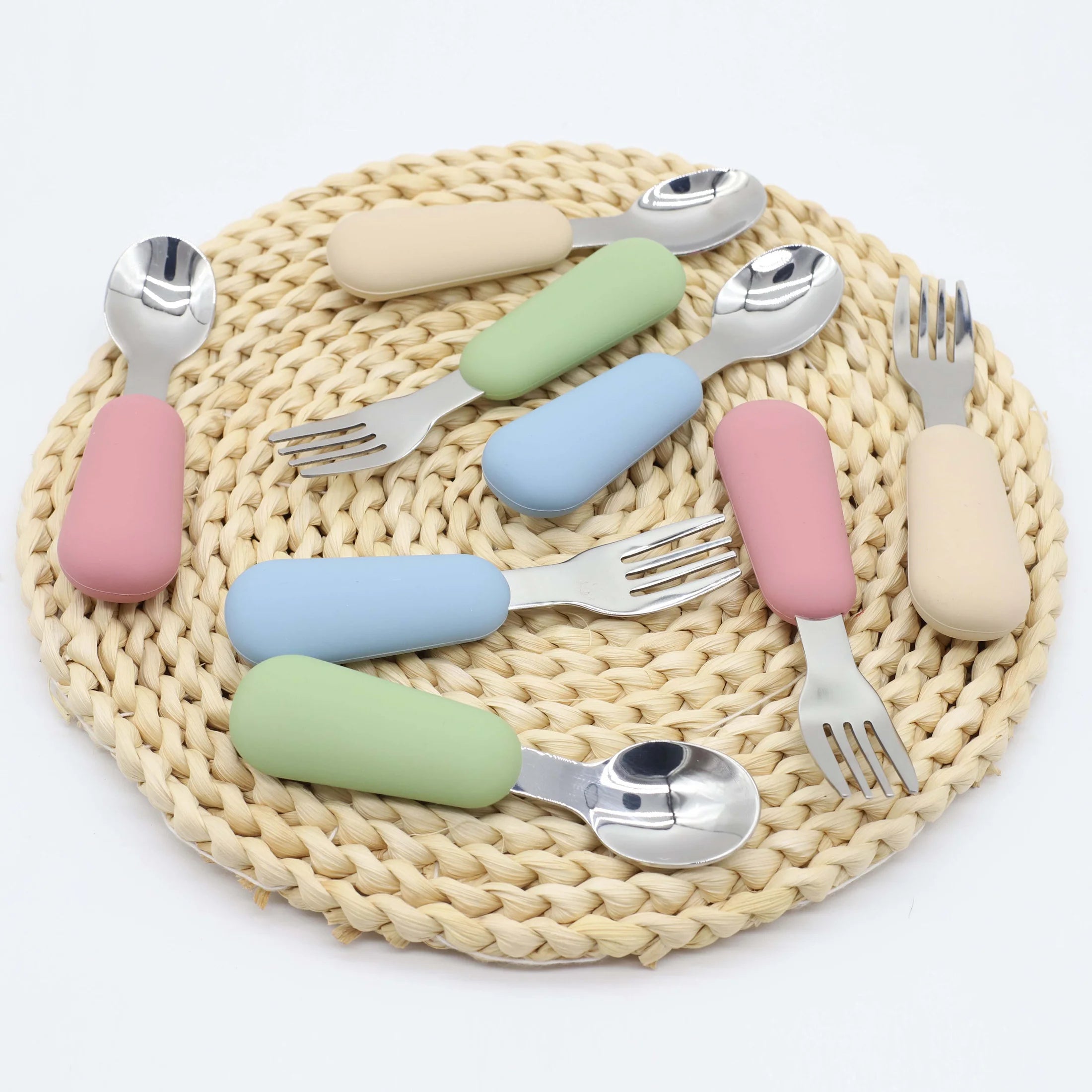 Silicone Handle Baby Spoon & Fork Set 304 Stainless Steel Feeding Secondary image